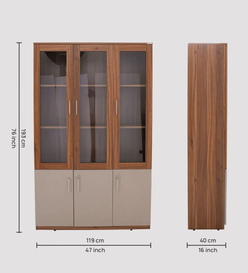 Natural Art & Crafts Genting Engineered Wood Handmade Bookshelf Rack for Library Home or Office Spiced Acacia with 3 Door - Image 2