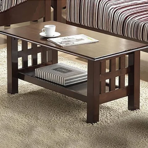 Natural Art & Crafts Sepia Handmade Mango Wood Rectangular Center Table in Walnut Finish Rustic Living Room with Storage