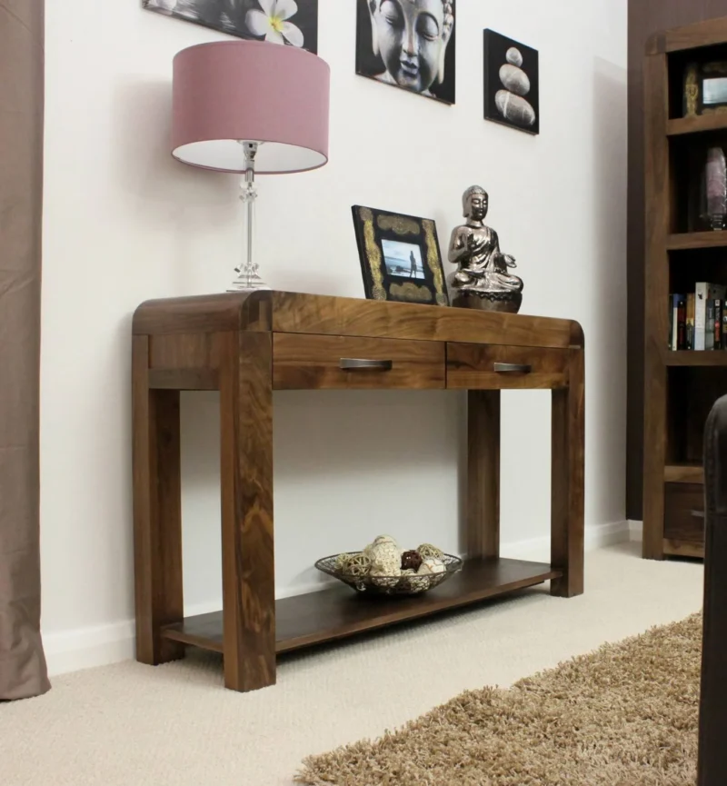 Natural Art & Crafts Baumhaus Handmade Teak Wood Console Table with 2 Drawers Storage Rack for Living Room (Walnut Finish) - Image 2