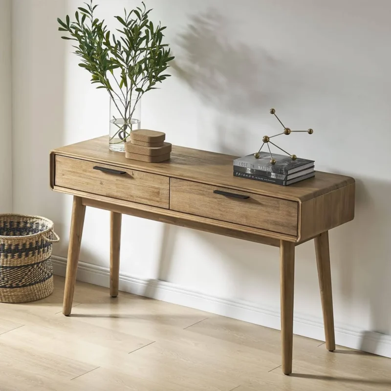 Natural Art & Crafts Contemporary Teak Wood Console Table for Living Room (Rustic Finish)