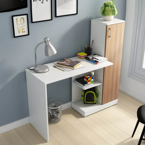 Natural Art & Crafts Troy Handmade Scholar Study Office Computer Table Desk for Adults Kids Students (White & Oak Finish )