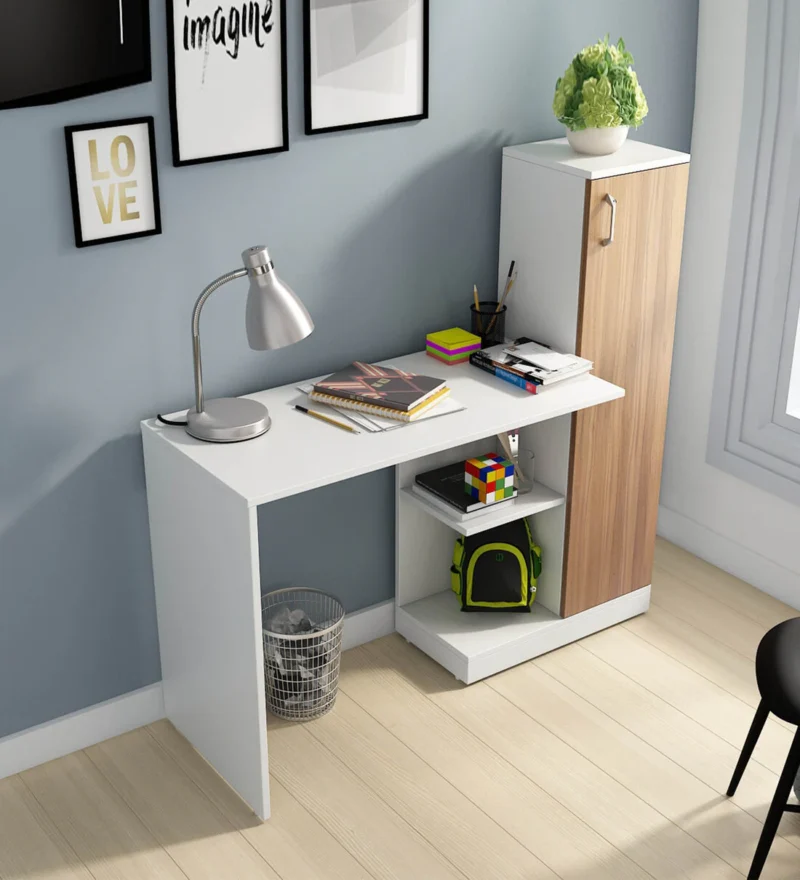 Natural Art & Crafts Troy Handmade Scholar Study Office Computer Table Desk for Adults Kids Students (White & Oak Finish )