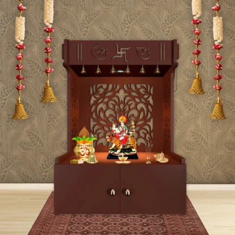 Natural Art & Crafts Designer Intricate Jali Design Traditional Handmade Wooden Pooja Temple for Daily Prayers