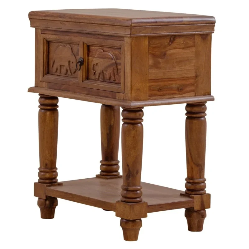 Natural Art & Crafts Elephant Design Handmade Teak Wood Bedside Table Rustic Nightstand, Small Wooden Accent Table for Bedroom, Living Room - Image 3