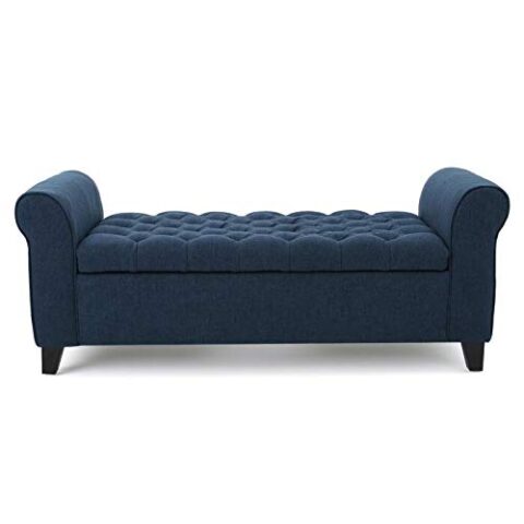 NATURAL ART & CRAFT Upholstered Flip top Storage Bench 2 Seater Sofa Couch Pouffe Storage Ottoman (Blue) 2-Person Sofa, (TEAK Wood)