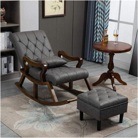 NATURAL ART & CRAFT Wooden Rocking Chair with Footrest (Teak Wood )