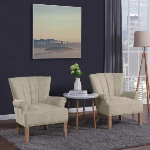 NATURAL ART & CRAFT Tufted Armchair with color beige (Teak Wood)
