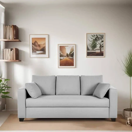 NATURAL ART & CRAFT (Teak Wood ) Velvet 3 Seater Sofa In Grey Colour.