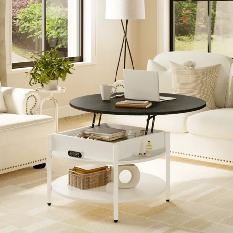 NATURAL ART & CRAFT (TEAK Wood) Coffee Table, Small Round Cocktail Table with Storage.