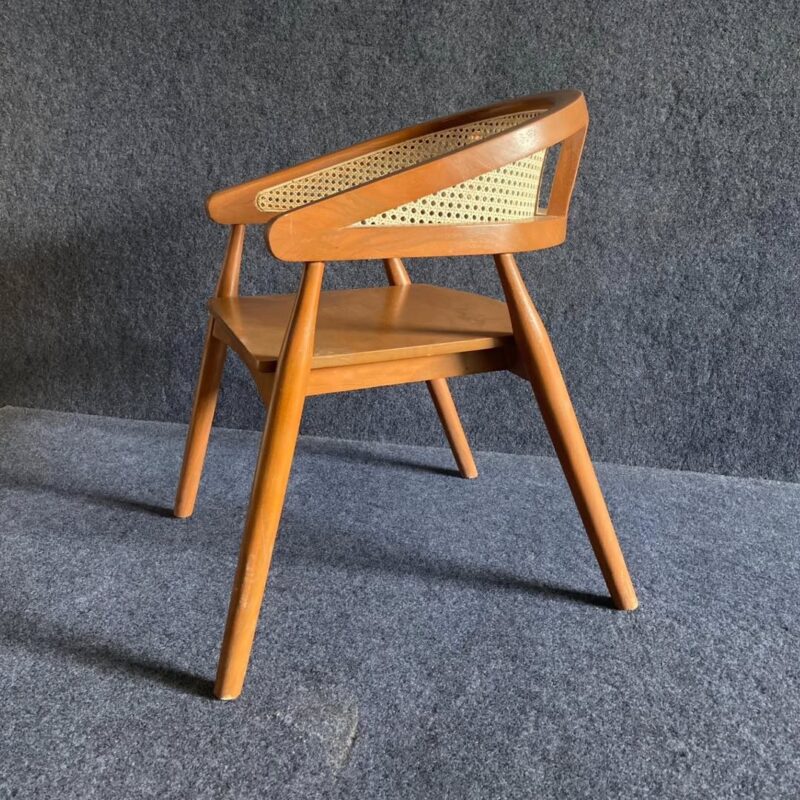 NATURAL Art & CRAFTS: Teak wood) restaurant cafe accent arm chair with rattan cane work & seat cushion ! - Image 3