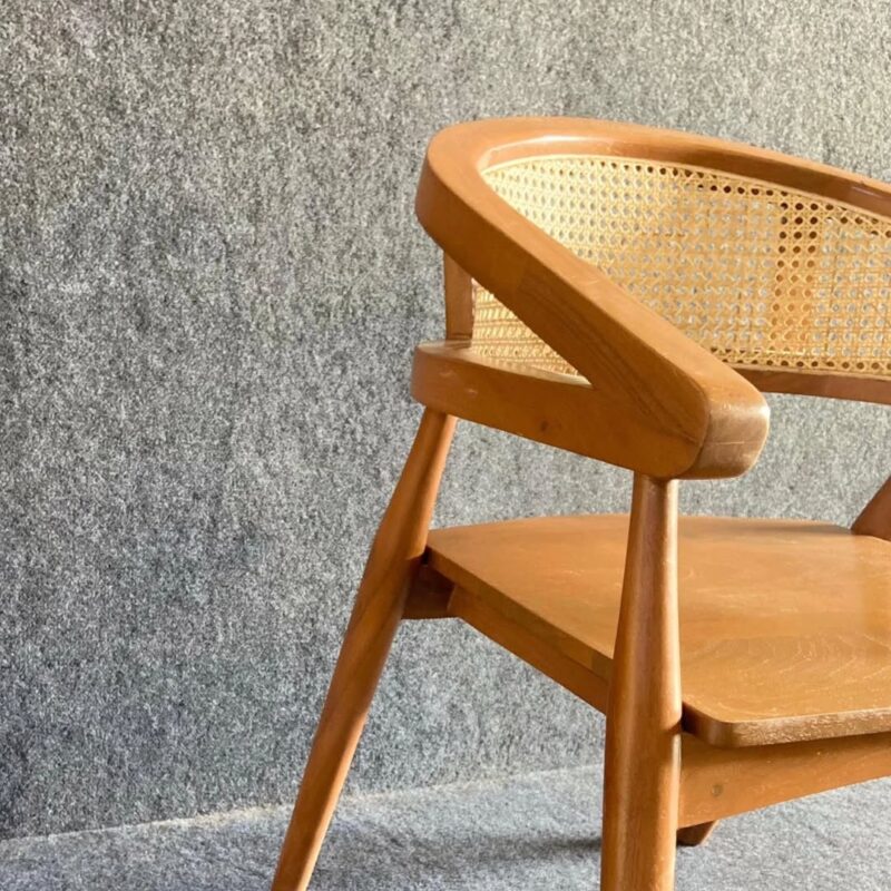 NATURAL Art & CRAFTS: Teak wood) restaurant cafe accent arm chair with rattan cane work & seat cushion ! - Image 2