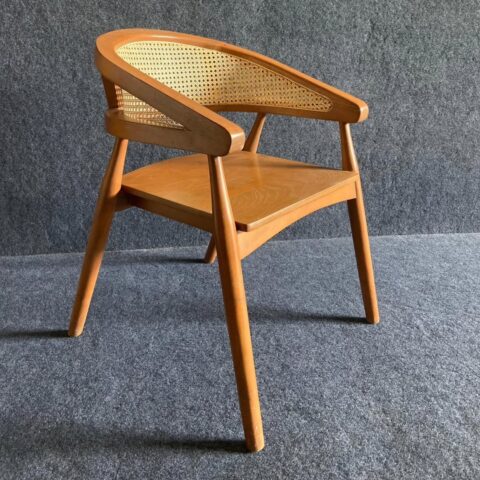 NATURAL Art & CRAFTS: Teak wood) restaurant cafe accent arm chair with rattan cane work & seat cushion !