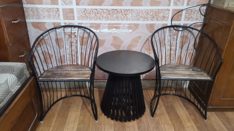 NATURAL ART & CRAFT : "Elevate your outdoor or indoor space with this stylish Wood & Wrought Iron Patio Furniture Set. A perfect blend of durability and elegance in brown and black, offering both comfort and timeless design for any garden or living area." - Image 4